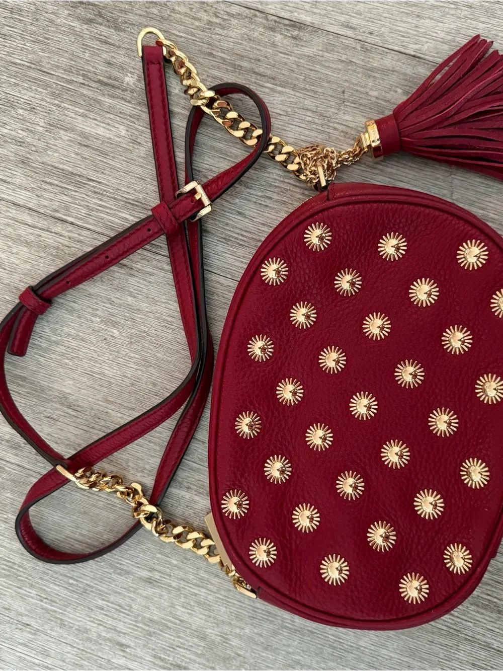 Michael Kors Women’s Red Studded Crossbody Bag with Tassel